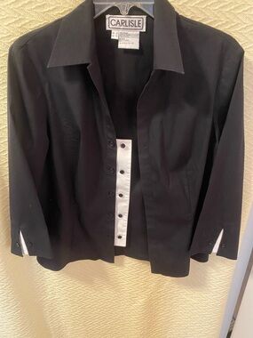 Carlisle Black Button-Front Blouse with White Placket